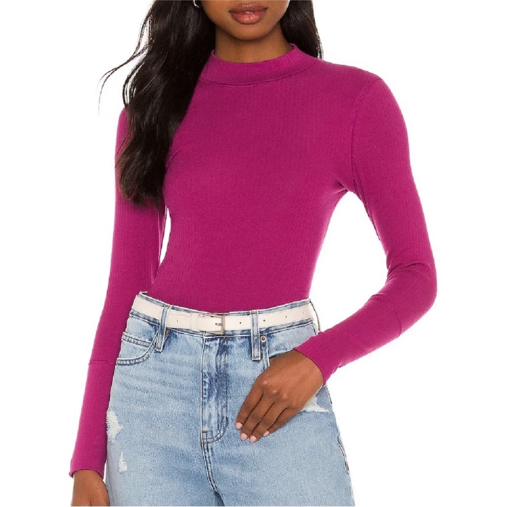 Free People Pink Long Sleeve Mock Neck Top